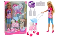 Anlily doll with a dog in a stroller bottles bowl bone apparatus