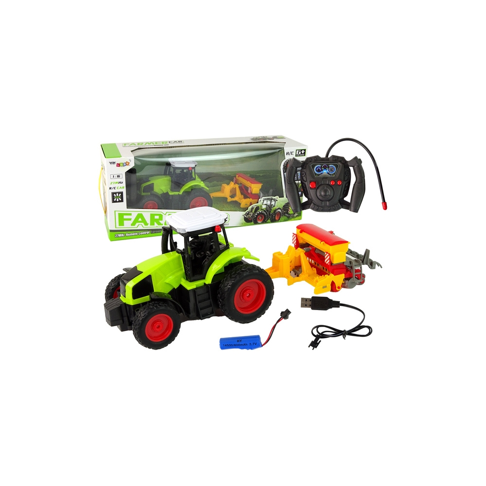 Žemės ūkio transporto priemonė Traktorius su presu R/C 1:16 Žalias