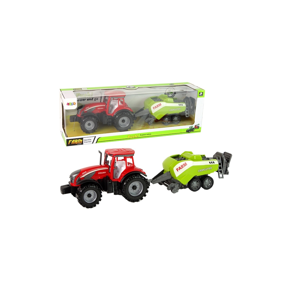 Red Farm Tractor with Green Seeder Friction Drive