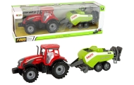 Red Farm Tractor with Green Seeder Friction Drive
