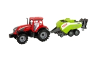 Red Farm Tractor with Green Seeder Friction Drive