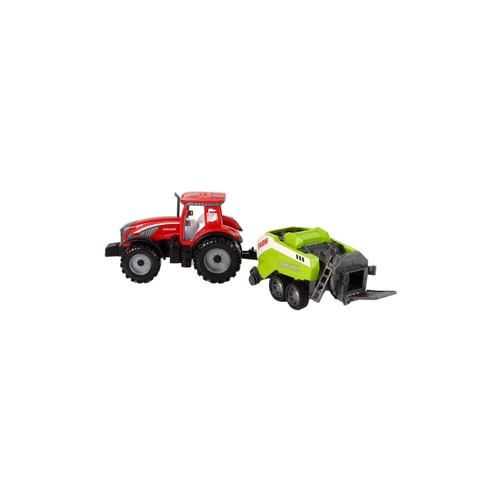 Red Farm Tractor with Green Seeder Friction Drive