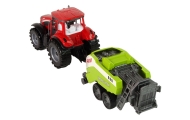 Red Farm Tractor with Green Seeder Friction Drive