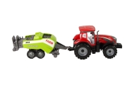 Red Farm Tractor with Green Seeder Friction Drive
