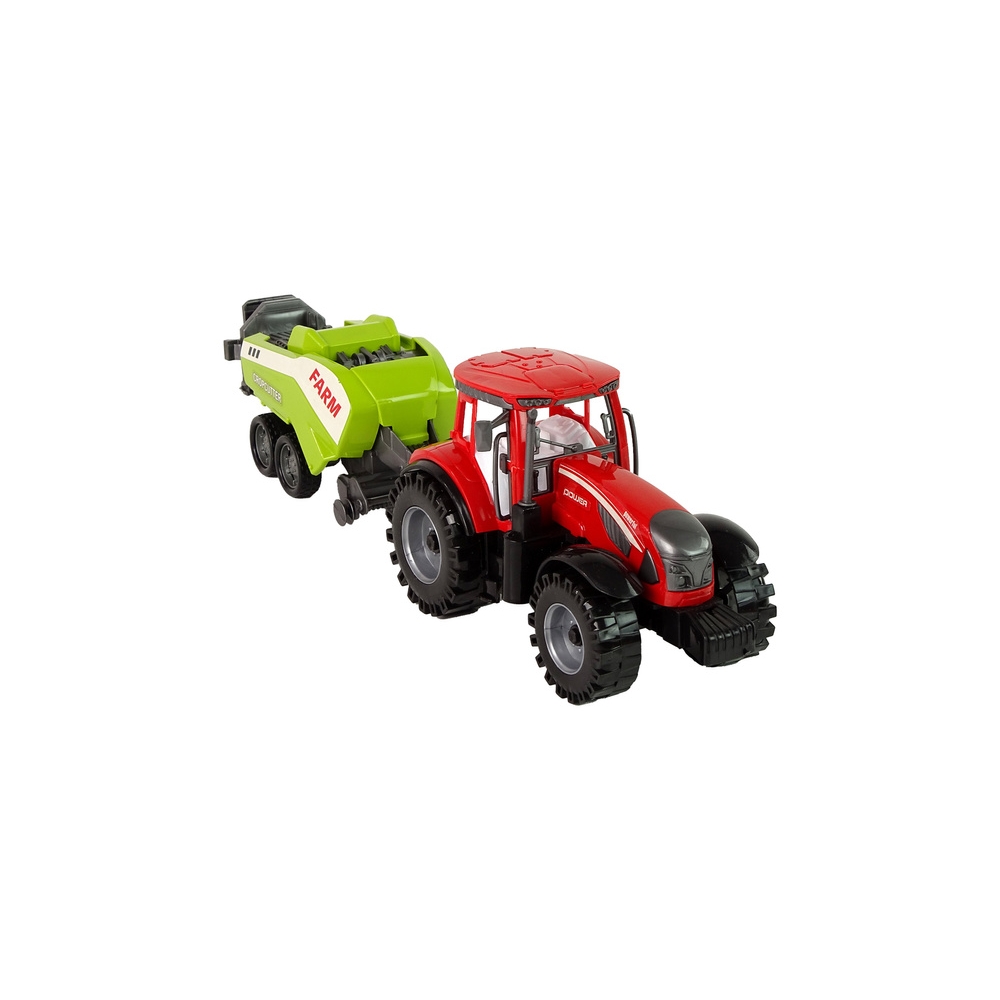 Red Farm Tractor with Green Seeder Friction Drive