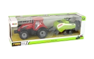 Red Farm Tractor with Green Seeder Friction Drive