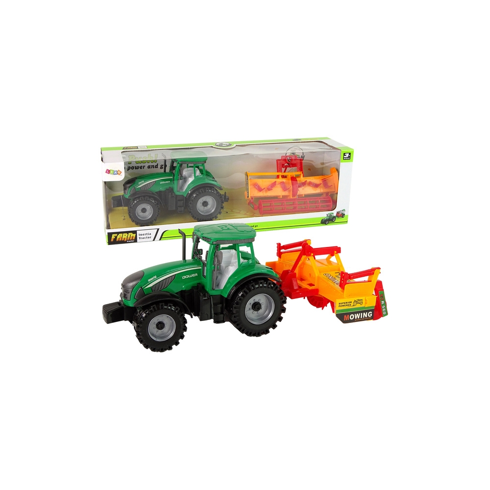 Green Tractor with Orange Cultivator for Kids