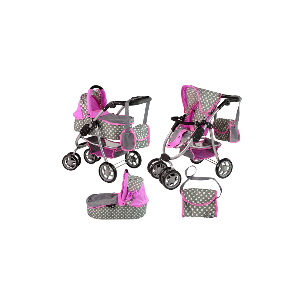 Baby Doll Stroller 2-in-1 Carrycot Bag Pink Stars
