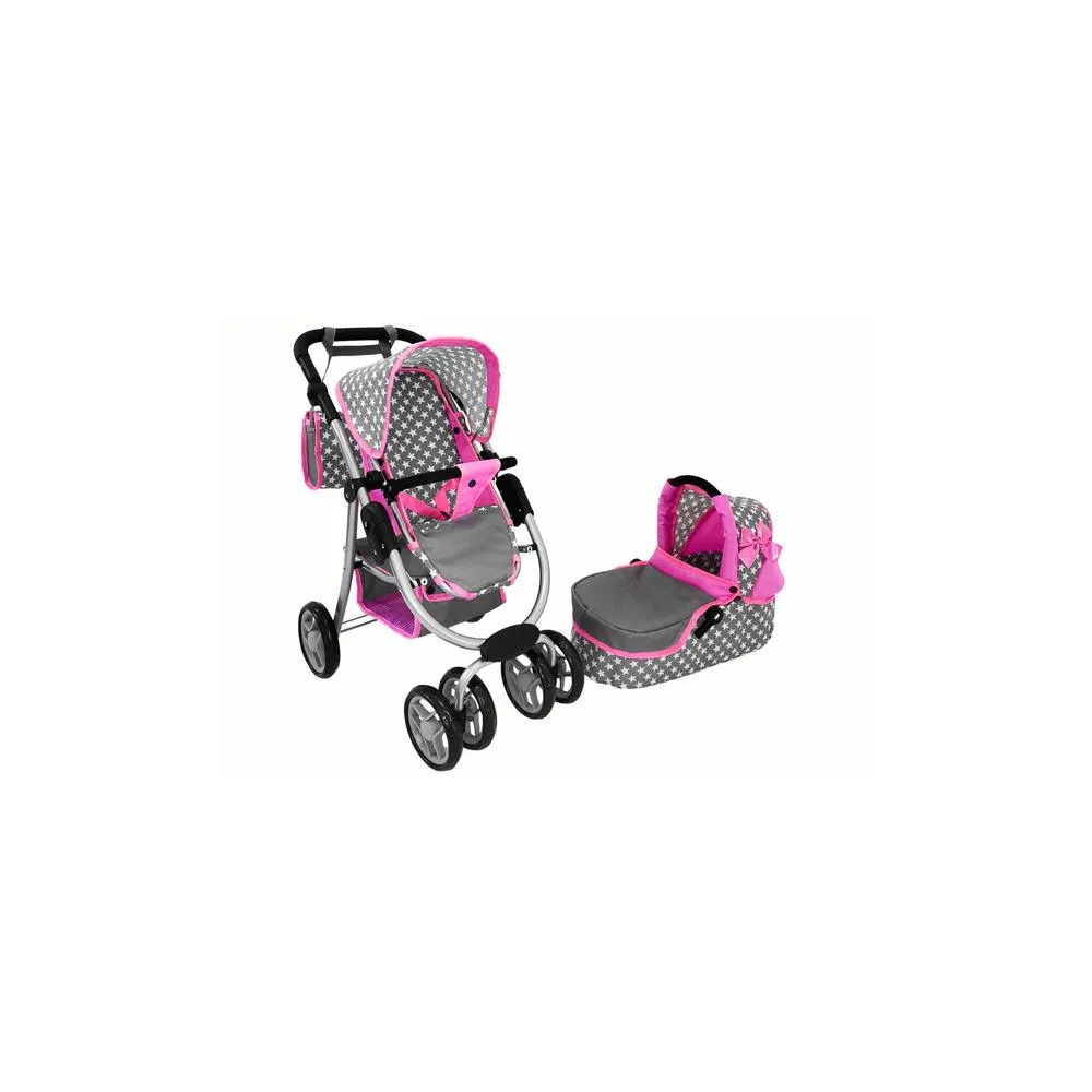 Kūdikių lėlių vežimėlis "2-in-1" krepšys su dėže Pink Stars