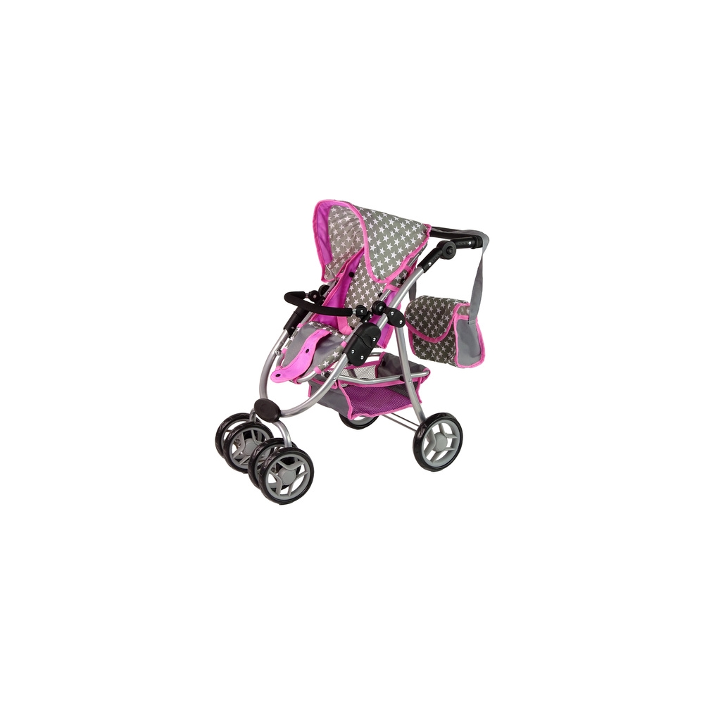Kūdikių lėlių vežimėlis "2-in-1" krepšys su dėže Pink Stars