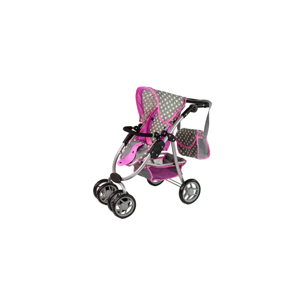 Kūdikių lėlių vežimėlis "2-in-1" krepšys su dėže Pink Stars