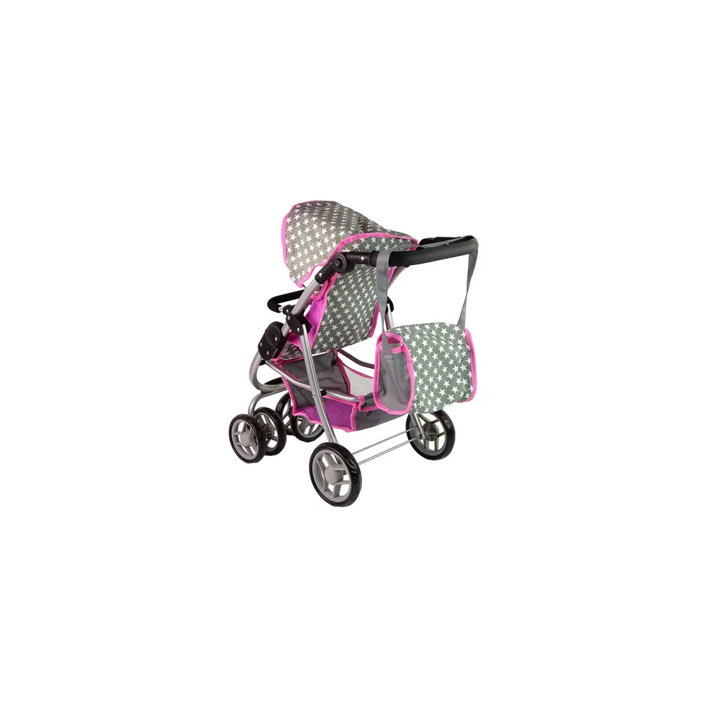 Kūdikių lėlių vežimėlis "2-in-1" krepšys su dėže Pink Stars