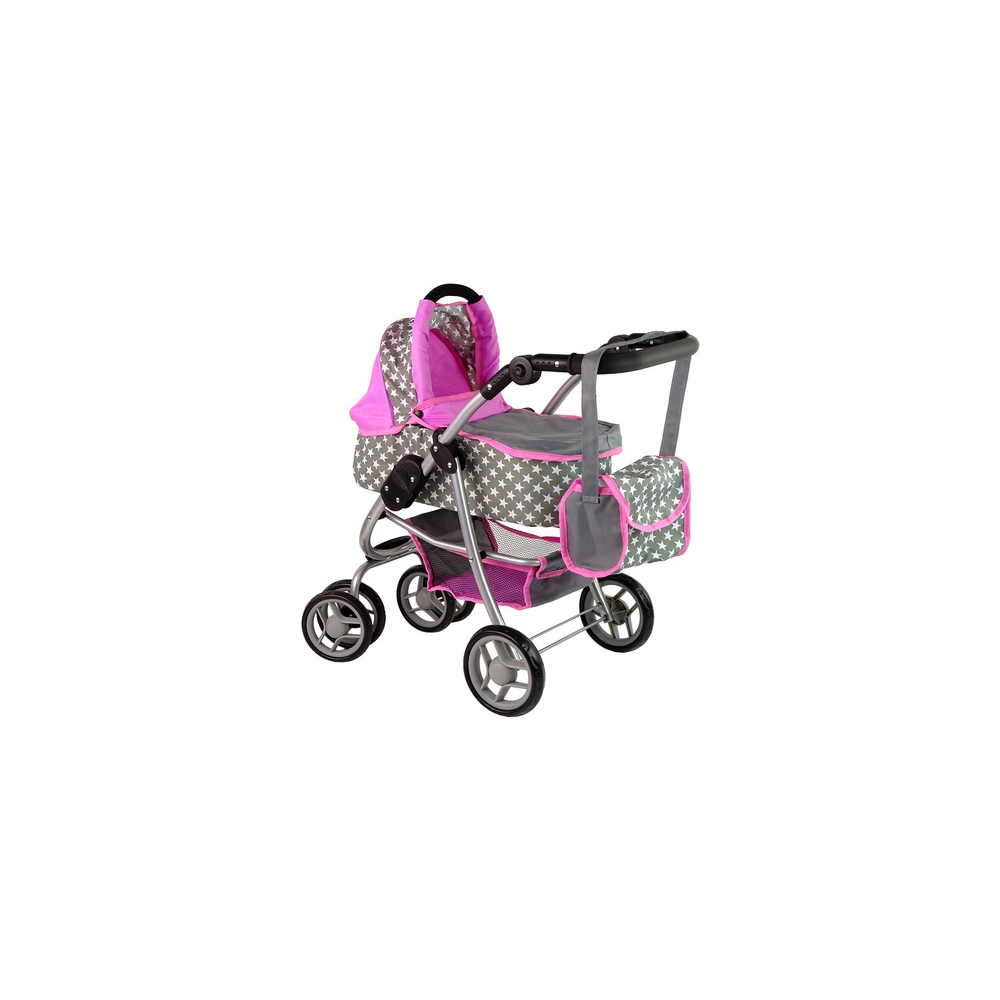 Baby Doll Stroller 2-in-1 Carrycot Bag Pink Stars