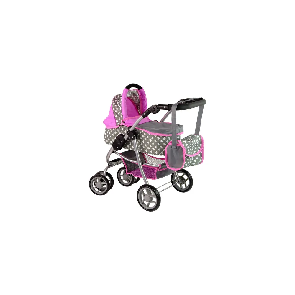 Kūdikių lėlių vežimėlis "2-in-1" krepšys su dėže Pink Stars