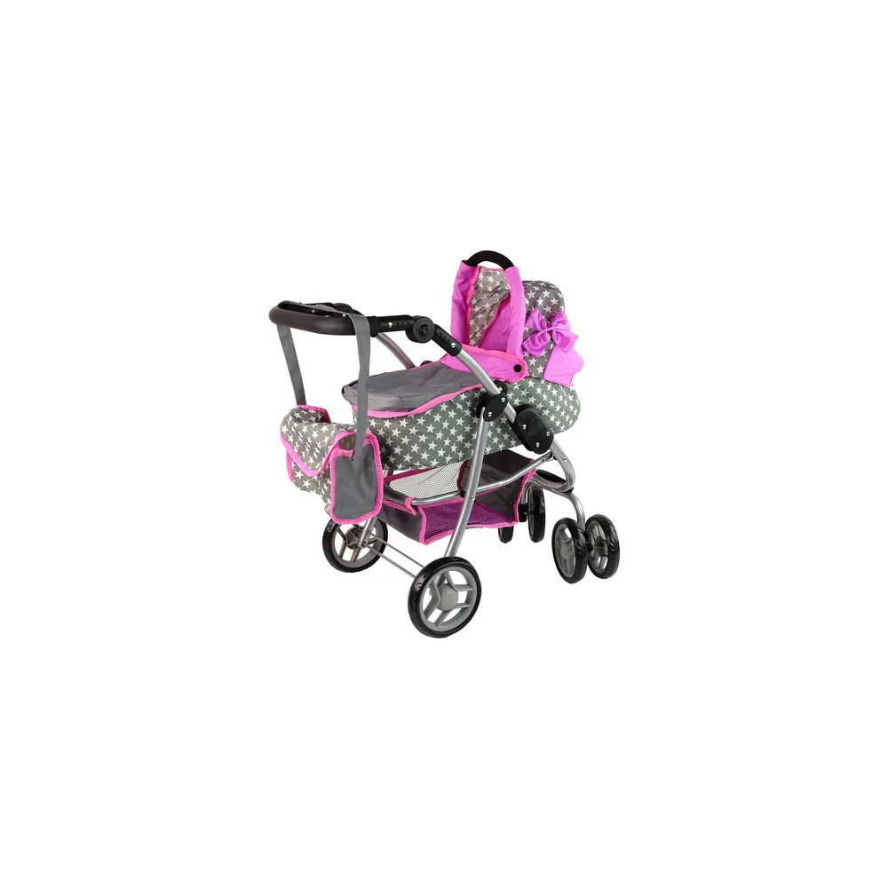 Kūdikių lėlių vežimėlis "2-in-1" krepšys su dėže Pink Stars
