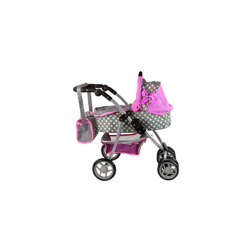 Kūdikių lėlių vežimėlis "2-in-1" krepšys su dėže Pink Stars