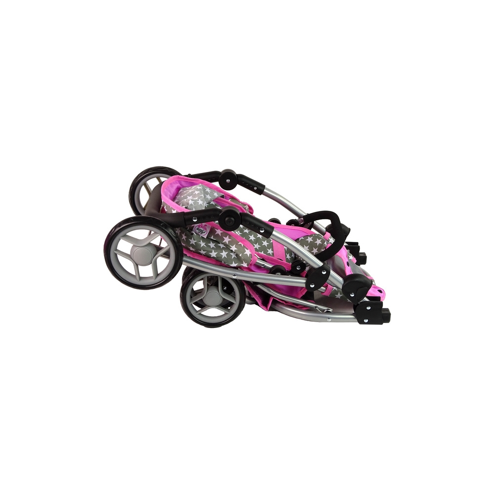 Kūdikių lėlių vežimėlis "2-in-1" krepšys su dėže Pink Stars