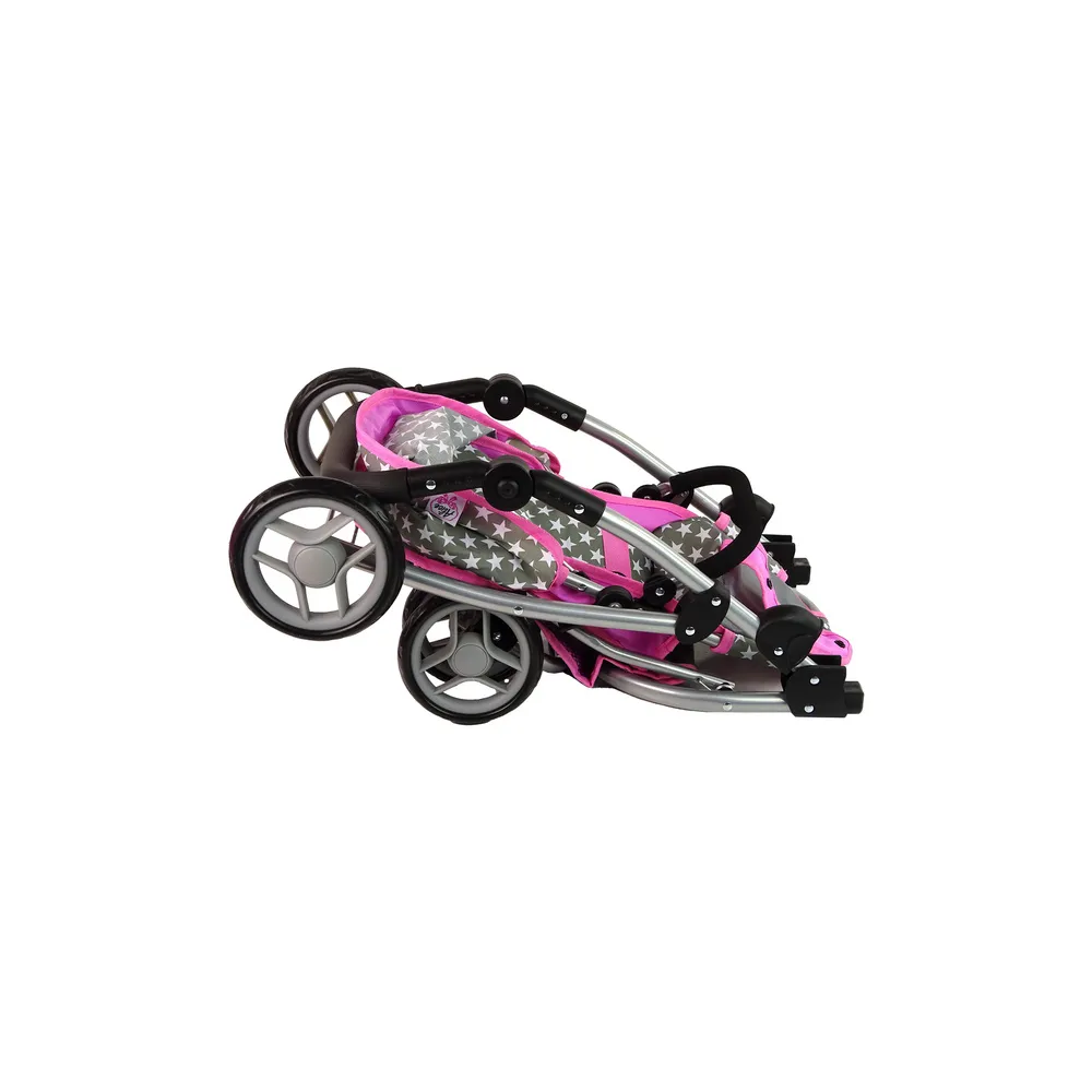 Kūdikių lėlių vežimėlis "2-in-1" krepšys su dėže Pink Stars