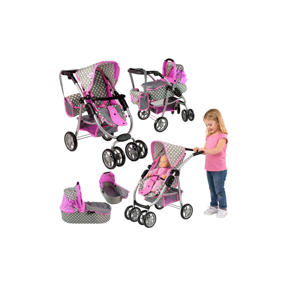 Baby Doll Stroller 2-in-1 Carrycot Bag Pink Stars