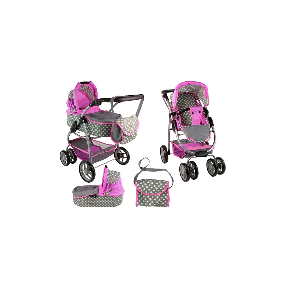 Baby Doll Stroller 2-in-1 Carrycot Bag Pink Stars
