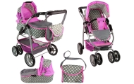 Baby Doll Stroller 2-in-1 Carrycot Bag Pink Stars