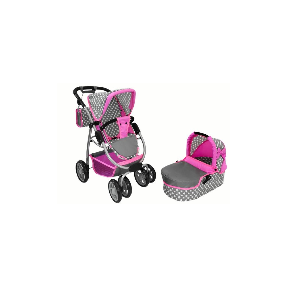 Baby Doll Stroller 2-in-1 Carrycot Bag Pink Stars
