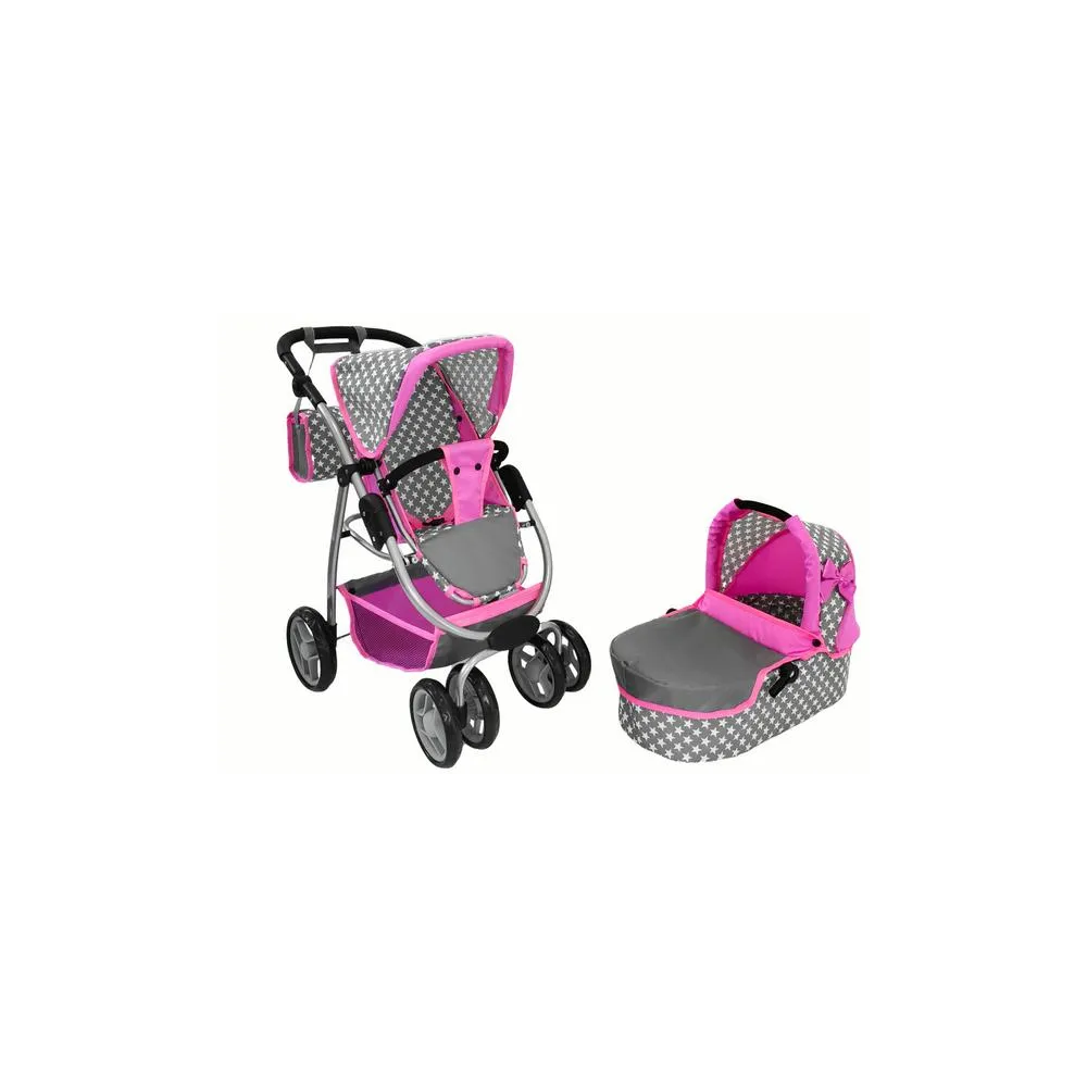 Baby Doll Stroller 2-in-1 Carrycot Bag Pink Stars