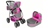 Baby Doll Stroller 2-in-1 Carrycot Bag Pink Stars