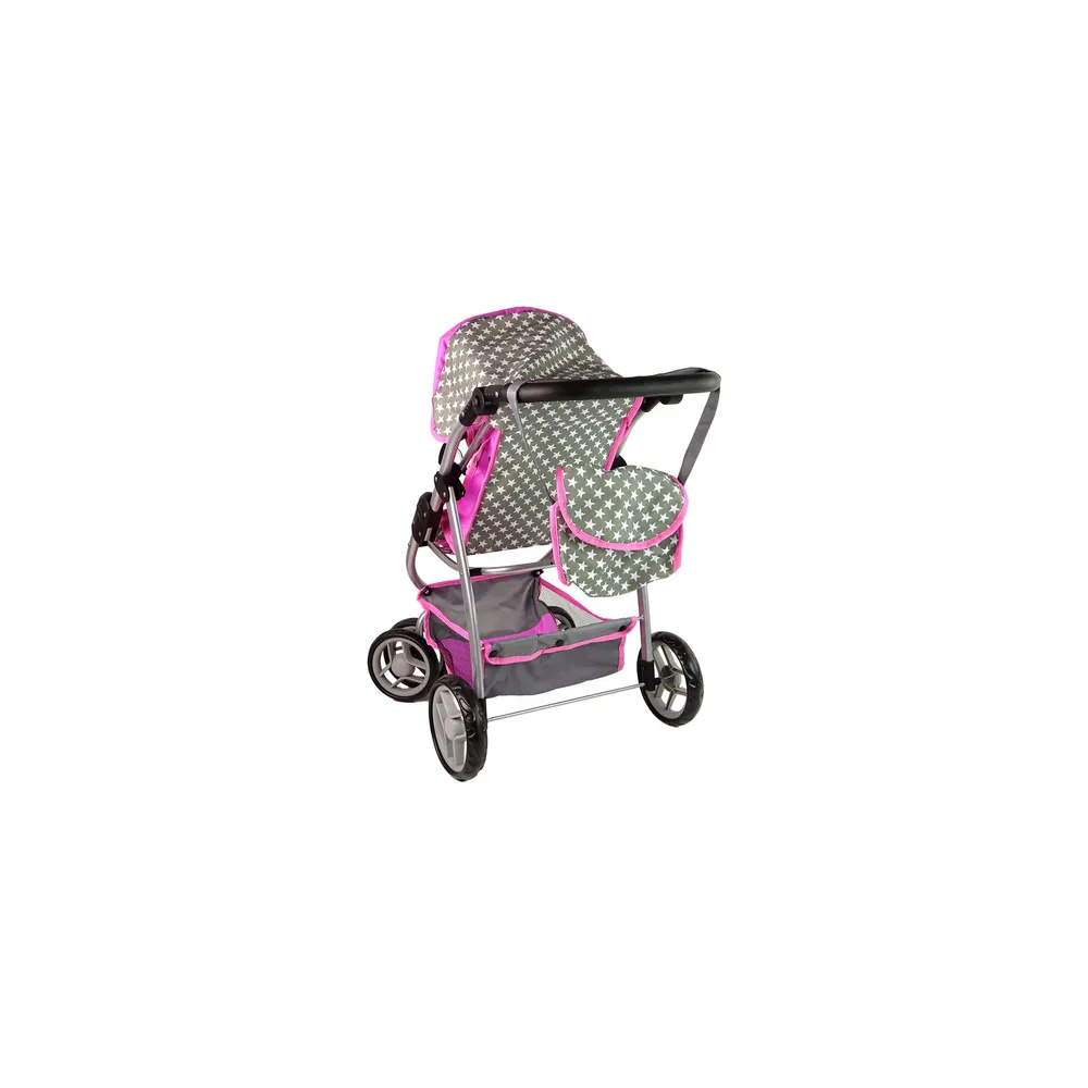 Kūdikių lėlių vežimėlis "2-in-1" krepšys su dėže Pink Stars