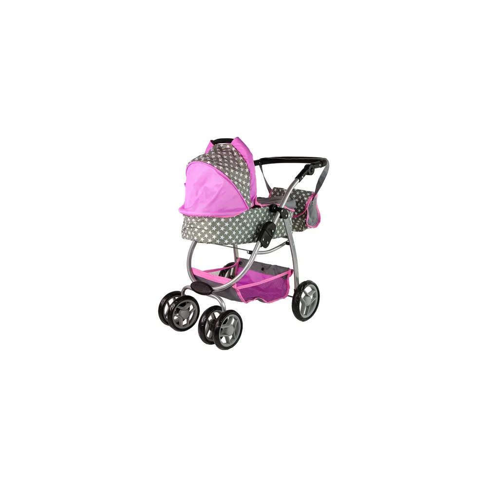 Kūdikių lėlių vežimėlis "2-in-1" krepšys su dėže Pink Stars