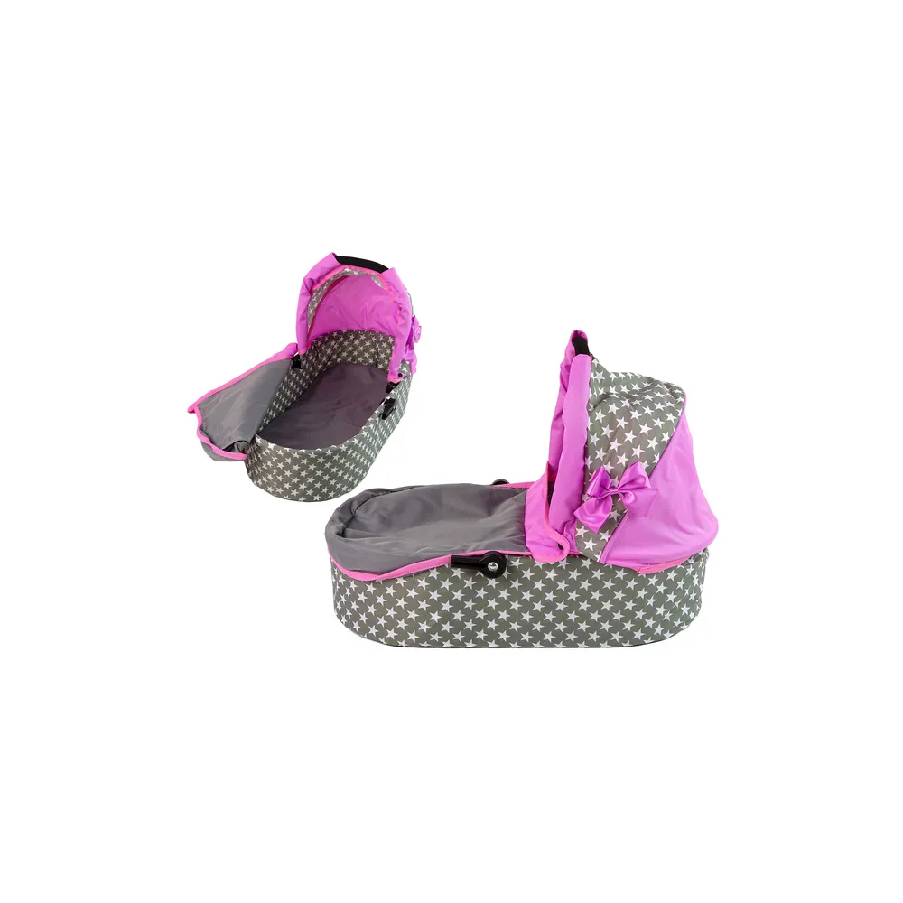 Kūdikių lėlių vežimėlis "2-in-1" krepšys su dėže Pink Stars