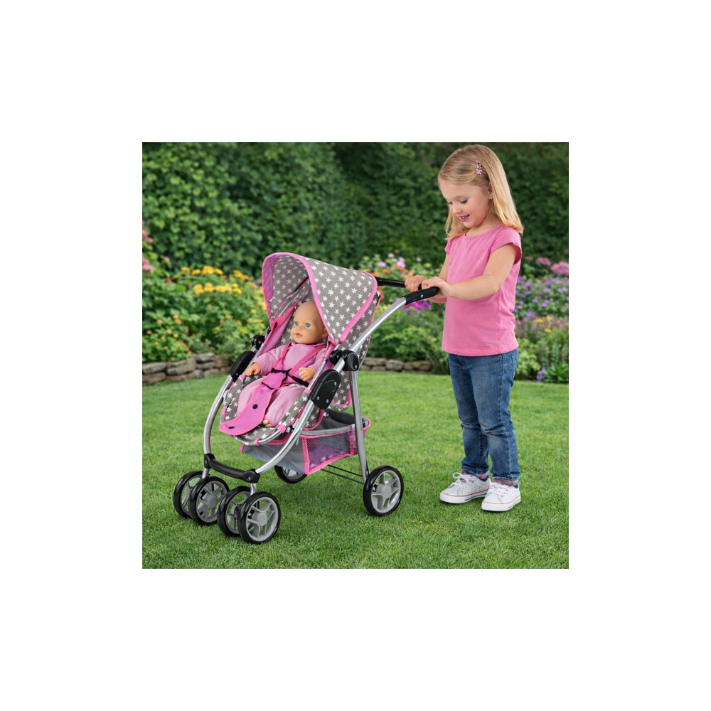 Baby Doll Stroller 2-in-1 Carrycot Bag Pink Stars