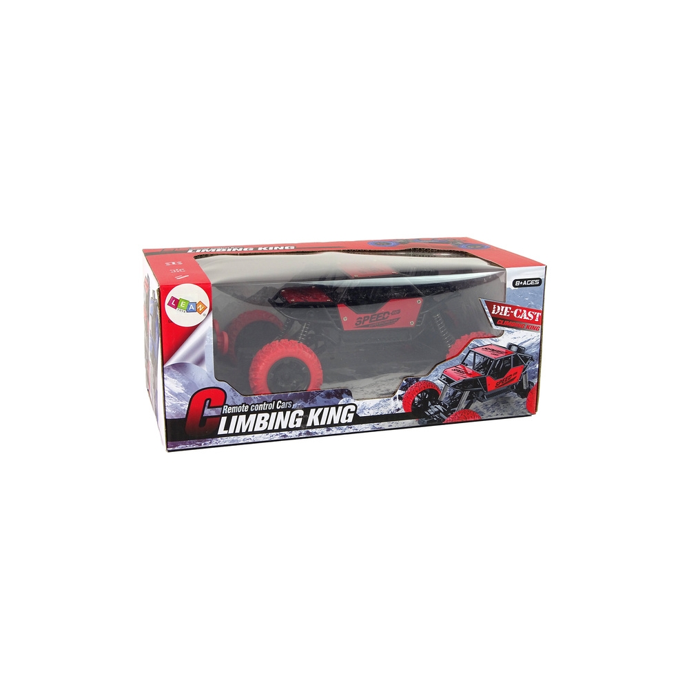 Nuotoliniu būdu valdomas R/C visureigis 1:18 raudonos spalvos.