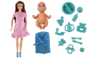 Pregnant Mom Baby Doll Pink Dress Accessories