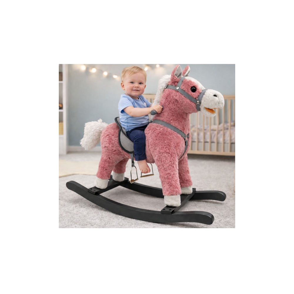 Supamasis arklys 74 cm su garsais, rausvas-Žaislai, Supamieji žaislai-e-vaikas