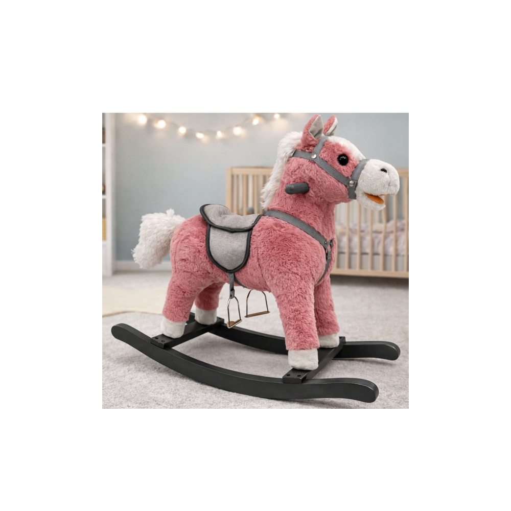 Supamasis arklys 74 cm su garsais, rausvas-Žaislai, Supamieji žaislai-e-vaikas