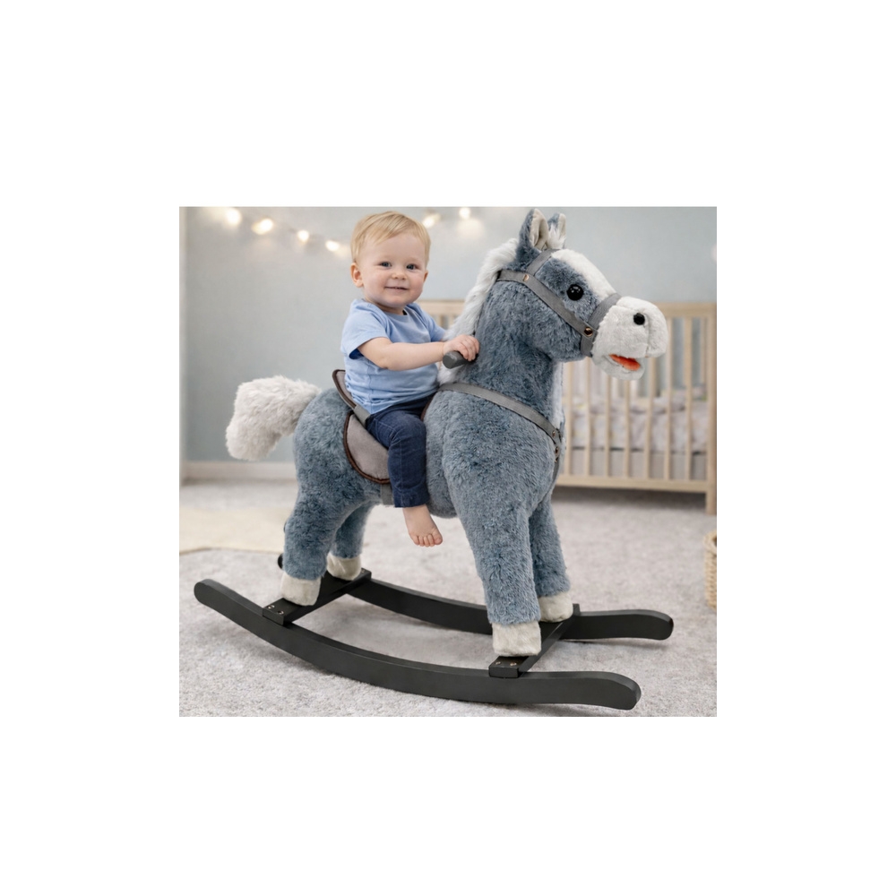 Supamasis arklys 74 cm su garsais, pilkas-Žaislai, Supamieji žaislai-e-vaikas