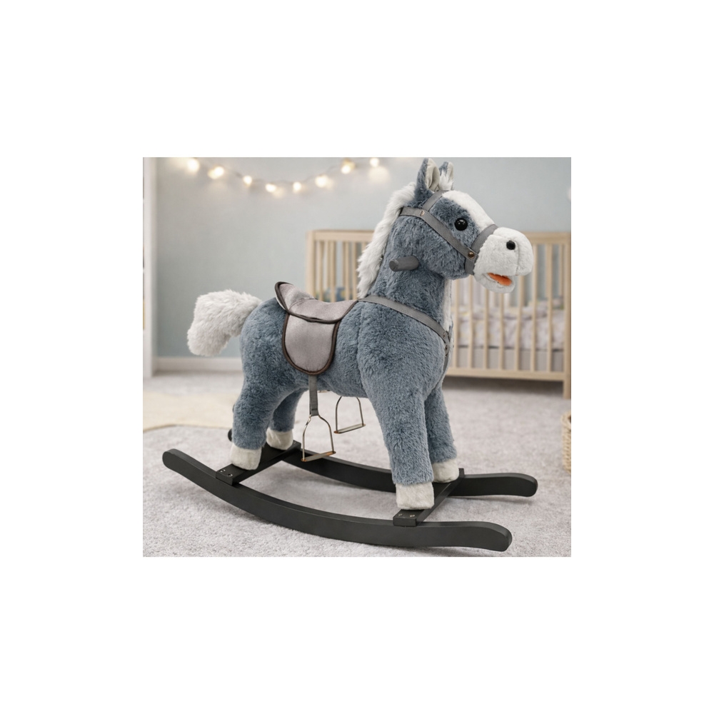 Supamasis arklys 74 cm su garsais, pilkas-Žaislai, Supamieji žaislai-e-vaikas
