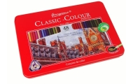 Set of 48 Art Crayons Metal Container