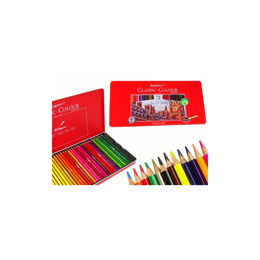 Set of 72 Art Crayons Metal Container