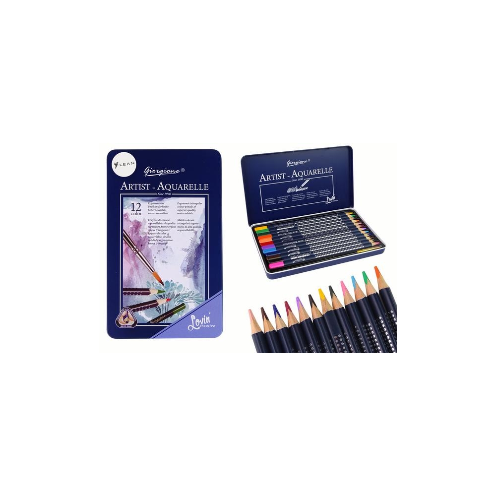Set of 12 Watercolor Pencils Metal Container
