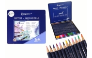 Set of 24 Watercolor Pencils Metal Container