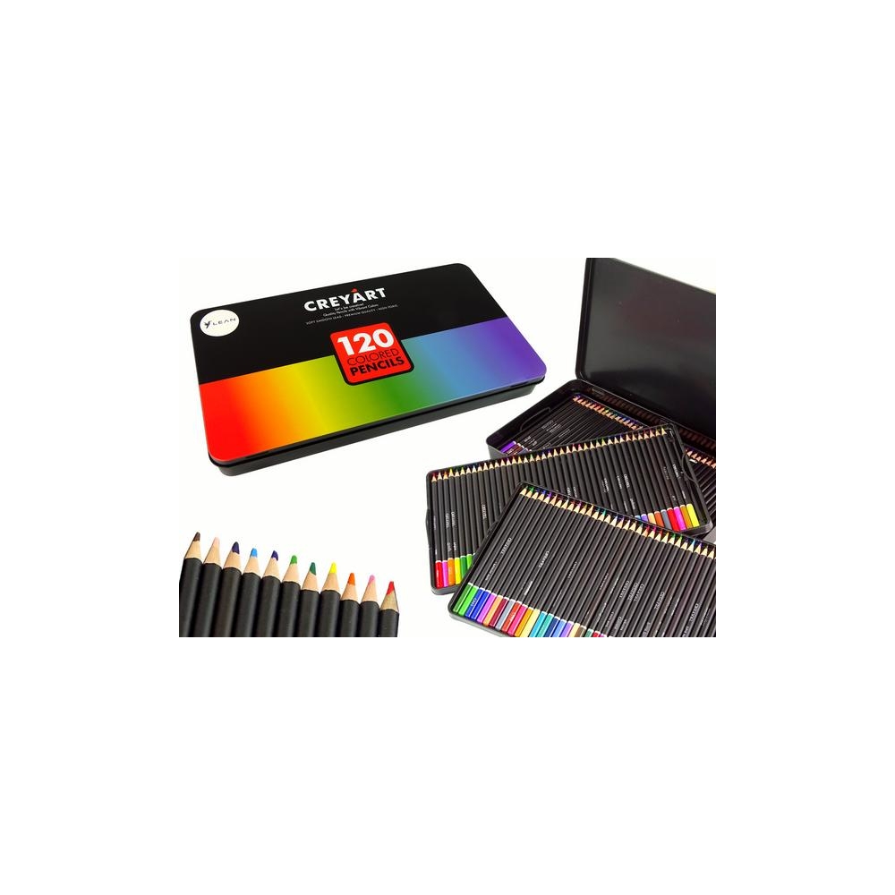 Set of 120 Art Crayons Metal Container