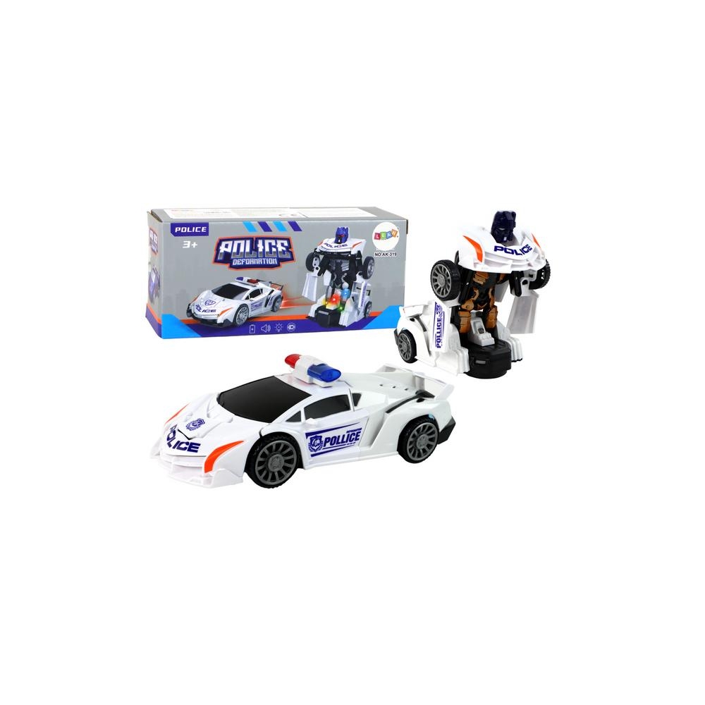 Robotas policijos automobilis 2in1 transformacija, baltas
