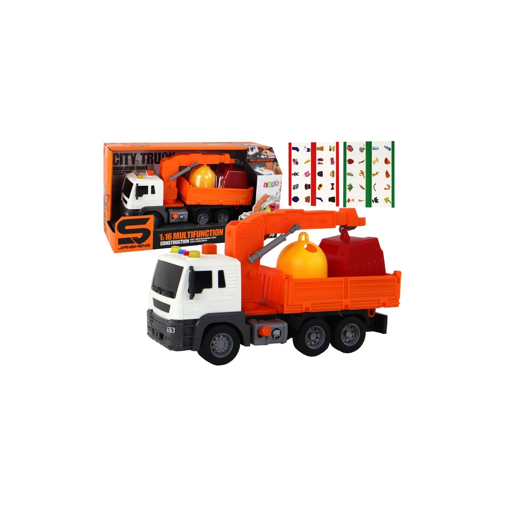 Šiukšliavežė su kranu Frikcinė pavara Garsas Oranžinis 1:16-Žaislai, Auto ir transporto žaislai, Mašinos-e-vaikas