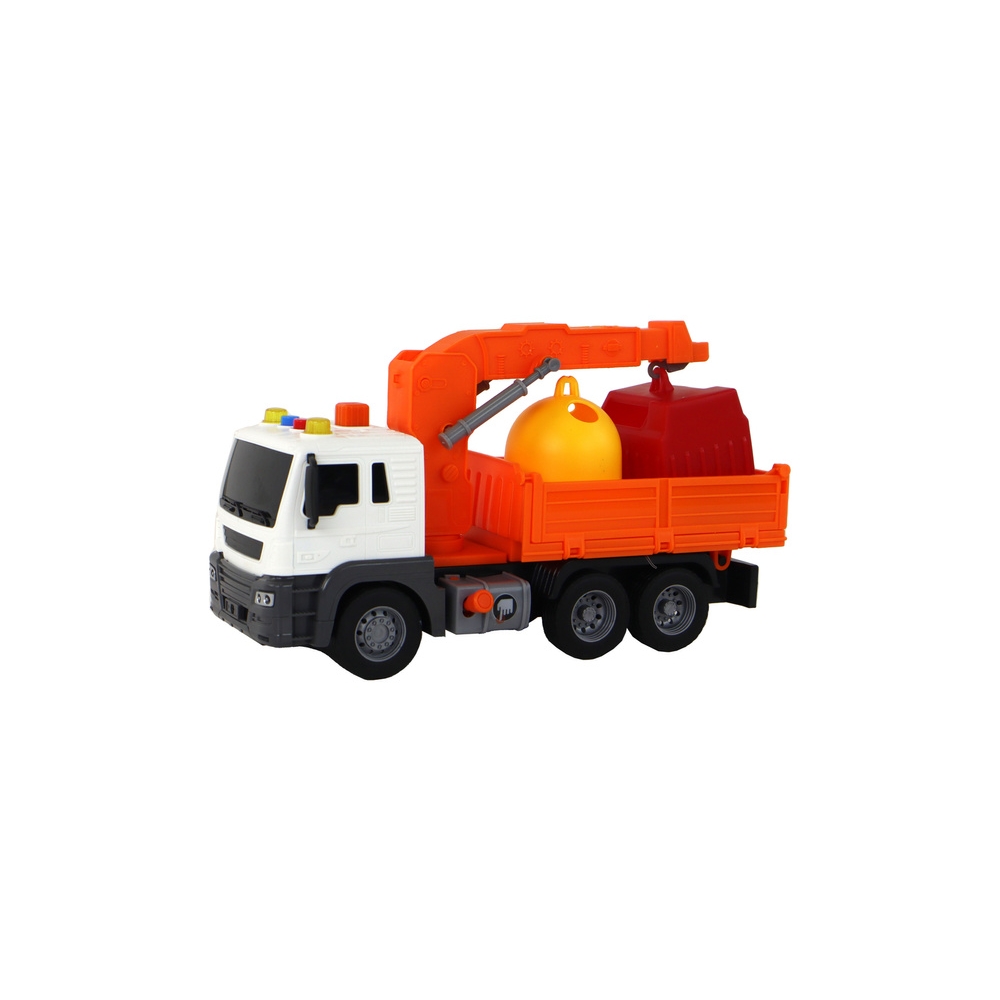 Šiukšliavežė su kranu Frikcinė pavara Garsas Oranžinis 1:16-Žaislai, Auto ir transporto žaislai, Mašinos-e-vaikas