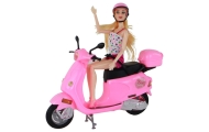 Set of a doll on a pink scooter with movable elements