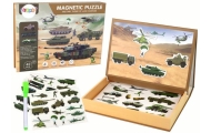 A set of educational magnetic puzzles with a land war motif