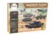 A set of educational magnetic puzzles with a land war motif