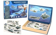 A set of educational magnetic puzzles with a military ship motif